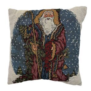 Vintage Santa Claus Tapestry Pillow 12” Father Christmas Rustic Winter Decor